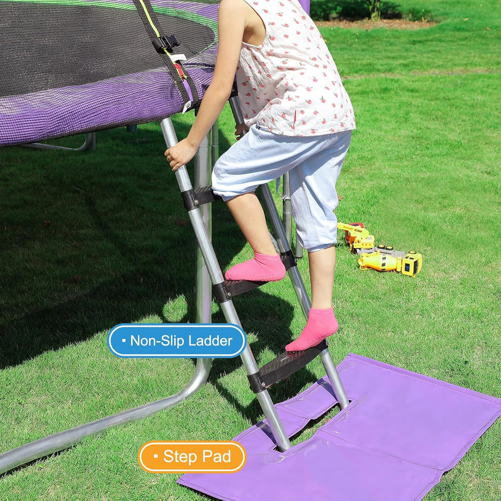 15 14 12 10 8FT Trampoline for Kids with Safety Enclosure Net 425LBS Weight Capacity Outdoor Backyards Trampolines with Non-Slip Ladder All Accessories for Children Adults Family