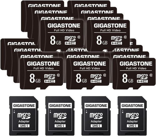 8GB 20-Pack Micro SD Card, Full HD Video, Surveillance Security Cam Action Camera Drone, 80Mb/S Micro SDHC Class 10, with Adapters